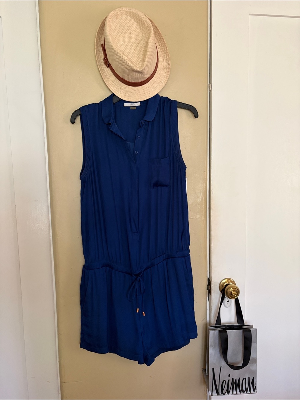 Tart Sleeveless Navy Blue Button Romper